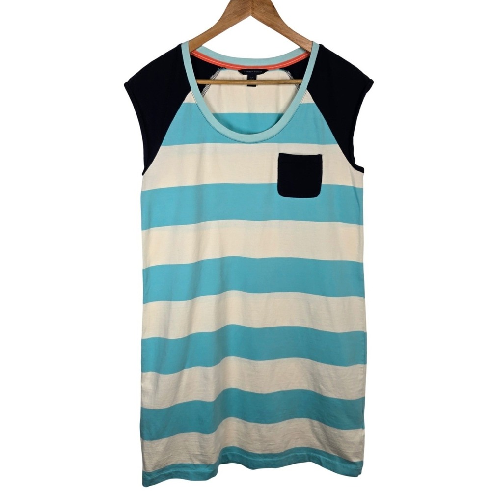 Tommy Hilfiger Striped T-Shirt Dress Womens L/G Blue‎ White Black Pocket